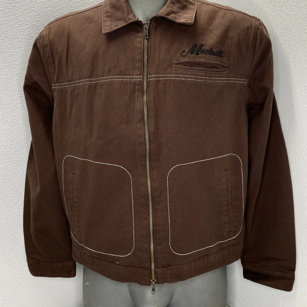 NEW MECHALI Men's Contrast Stitch Worker Jacket – Coffee Brown – Size S – NWT